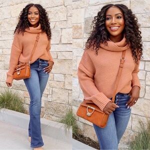 VICI Dulce De Leche/Tan Cozy Knit Turtleneck Sweater, Small